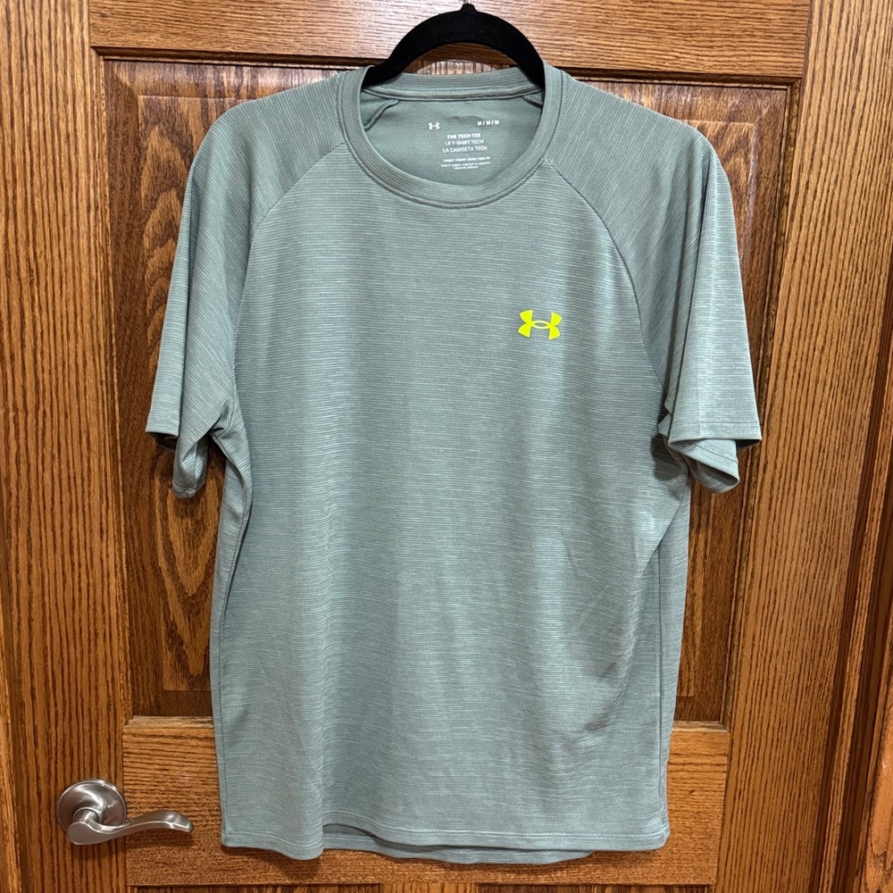 Under Armour Men's Short Sleeve Tech Tee - Sage with Yellow Logo